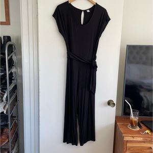 Black Onesie Tye Waist Stretchy Jumpsuit